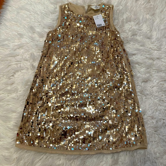 NWT H&M Gold Sequin Sparkly Girls Tunic Dress Size 9/10 Years - Picture 1 of 2